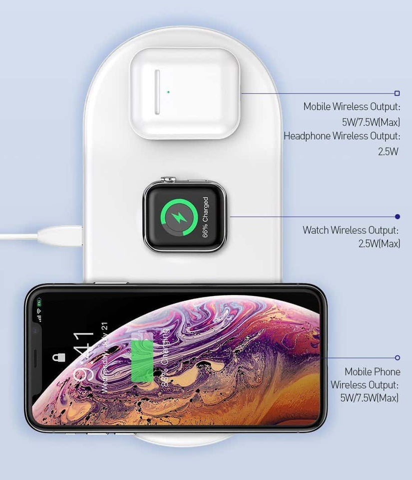 3 in 1 Wireless Fast Charging Pad for iPhone, Airpods and iWatch Qi - pepmyphone