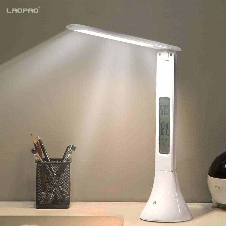Foldable & Dimmable Touch Table Lamp with Calendar Temperature Alarm Clock - pepmyphone