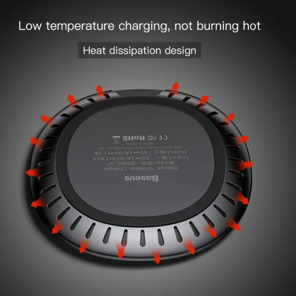 Baseus UFO Qi Standard Wireless Charger with cable - No heating during charge - heat dissipation 