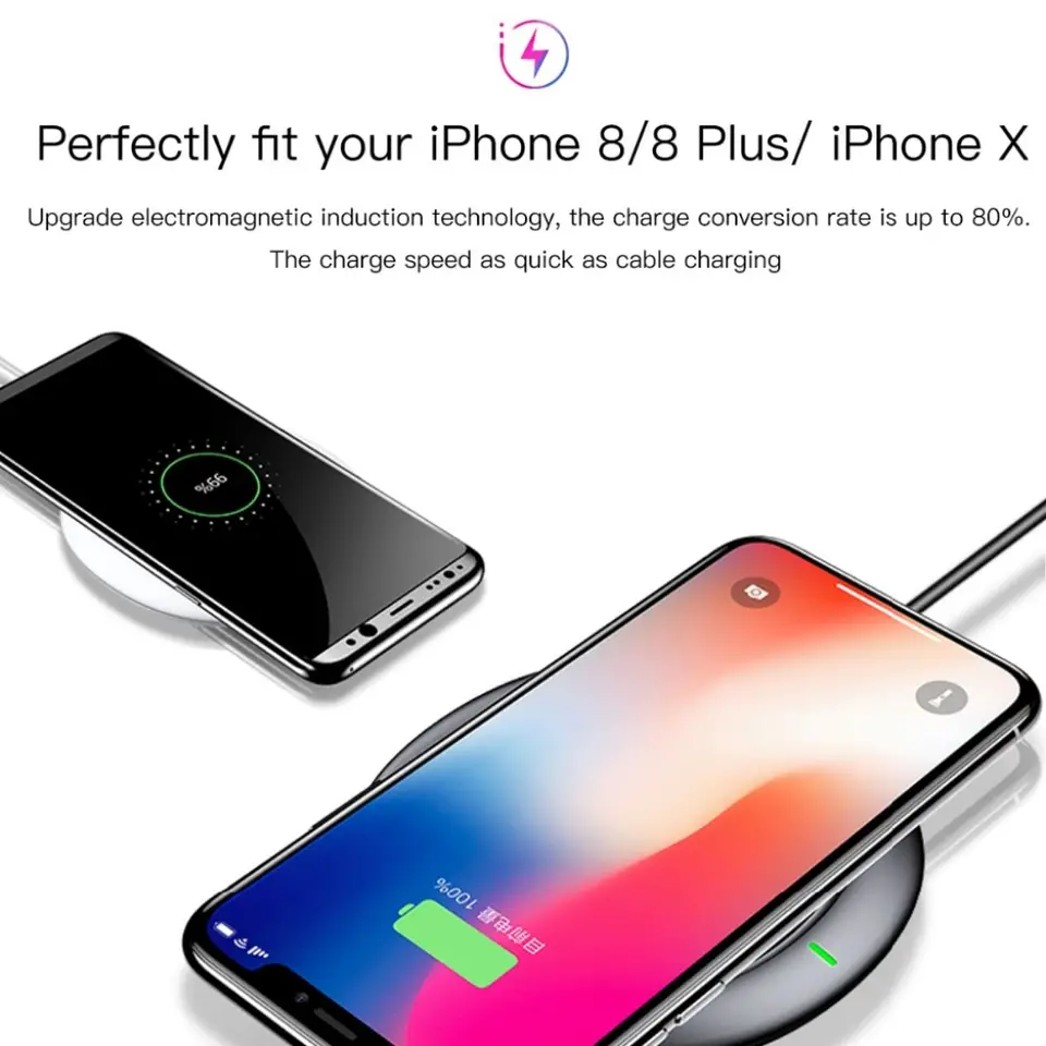 Baseus UFO Qi Standard Wireless Charger with cable for iPhone 8, XR, XS & Android 