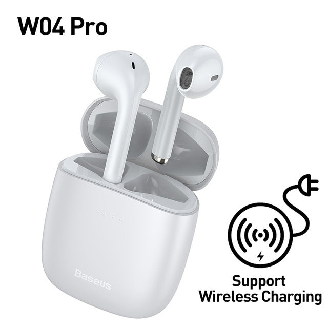 TWS Bluetooth 5.0 Wireless Stereo Touch Control Ear Pods with Wireless Charging - White