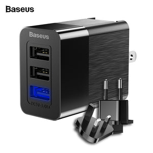 Baseus 3 Port Travel USB Charger 3 in 1 - UK EU US Plug 2.4A