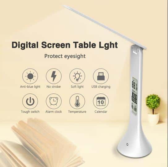 Foldable & Dimmable Touch Table Lamp with Calendar Temperature Alarm Clock - pepmyphone